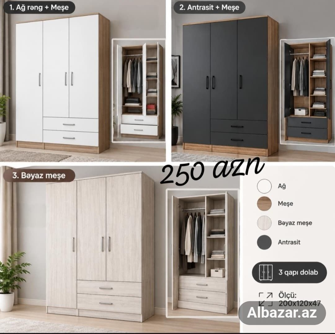 3Qapılı şkaf Bakı
